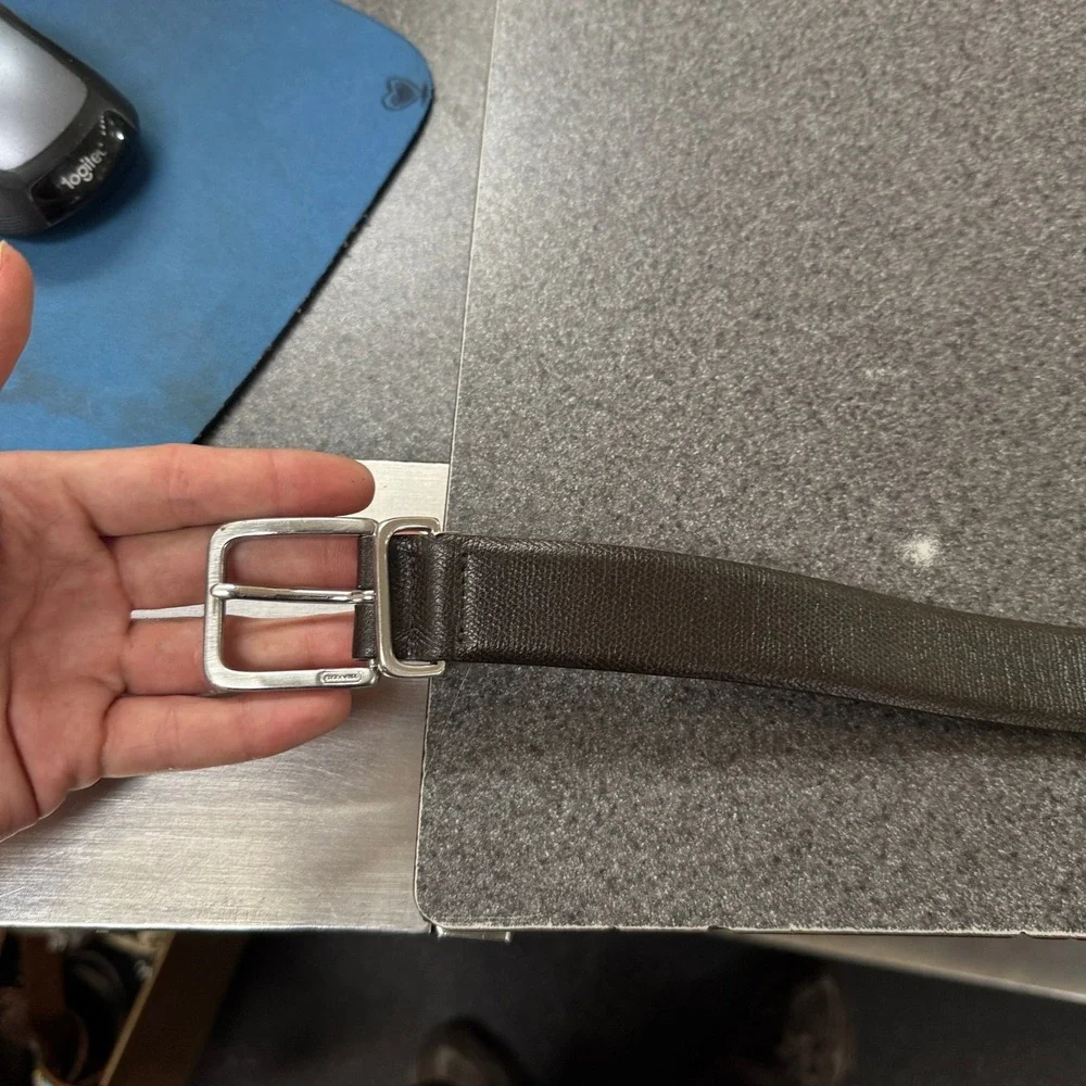 Coach Leather Belt Mens 36 Dark Brown Excellent Calfskin Solid Brass 5949